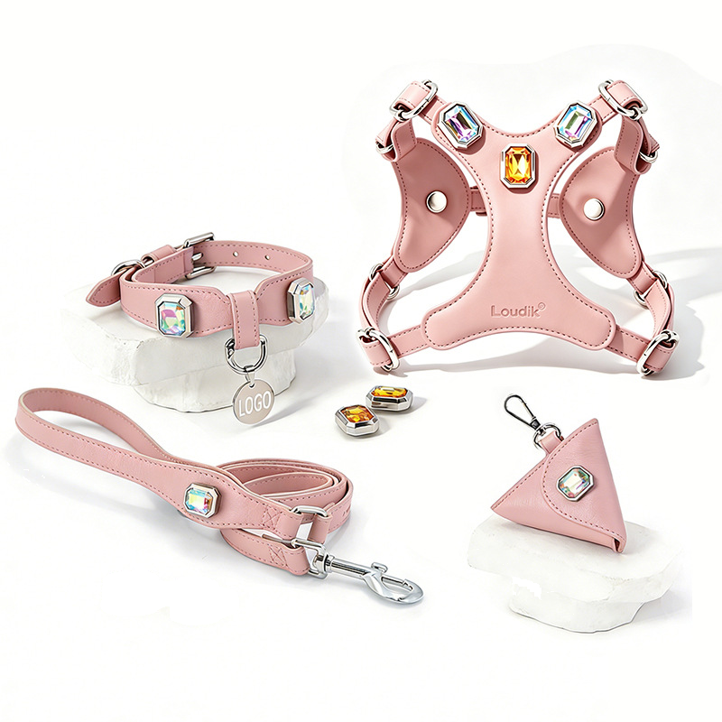 Jewelled Vest Harness & Lead Set in Vegan Leather