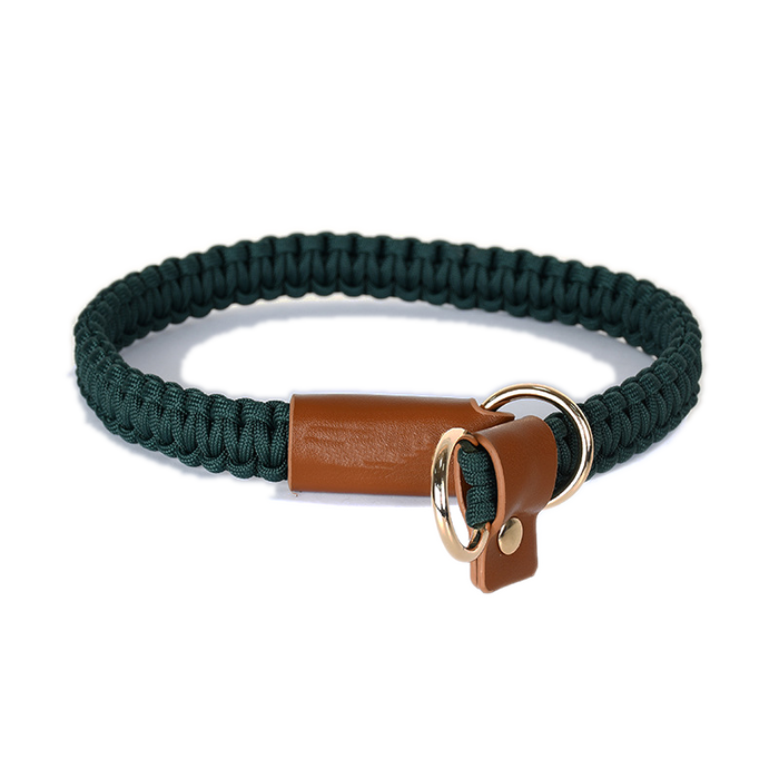 Slate Knotted Cord Dog Collar, Tan Trim
