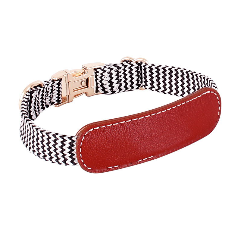 Woven Stripe & Tan Panel Collar