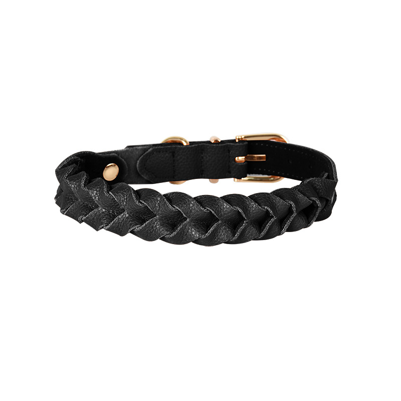 Cognac Plaited Leather Collar