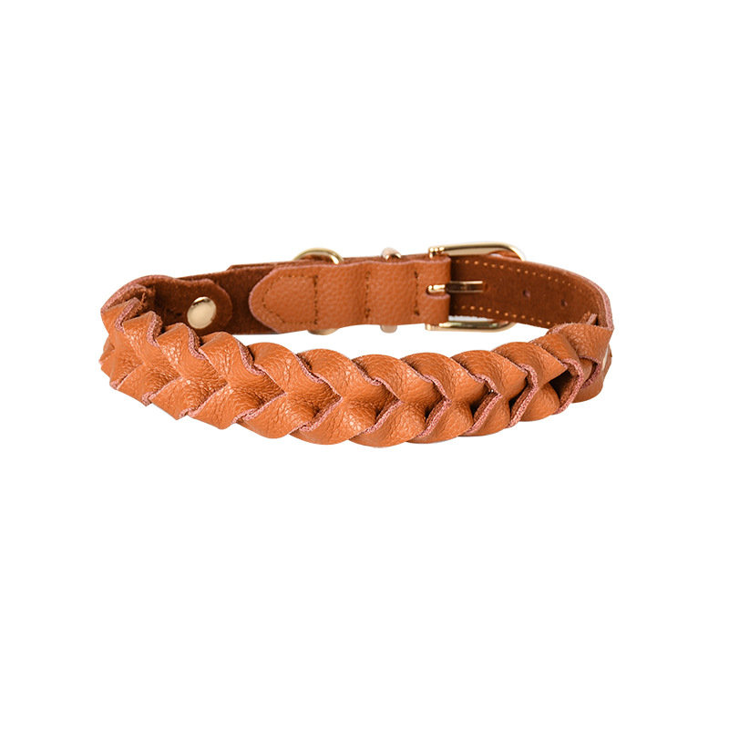 Cognac Plaited Leather Collar
