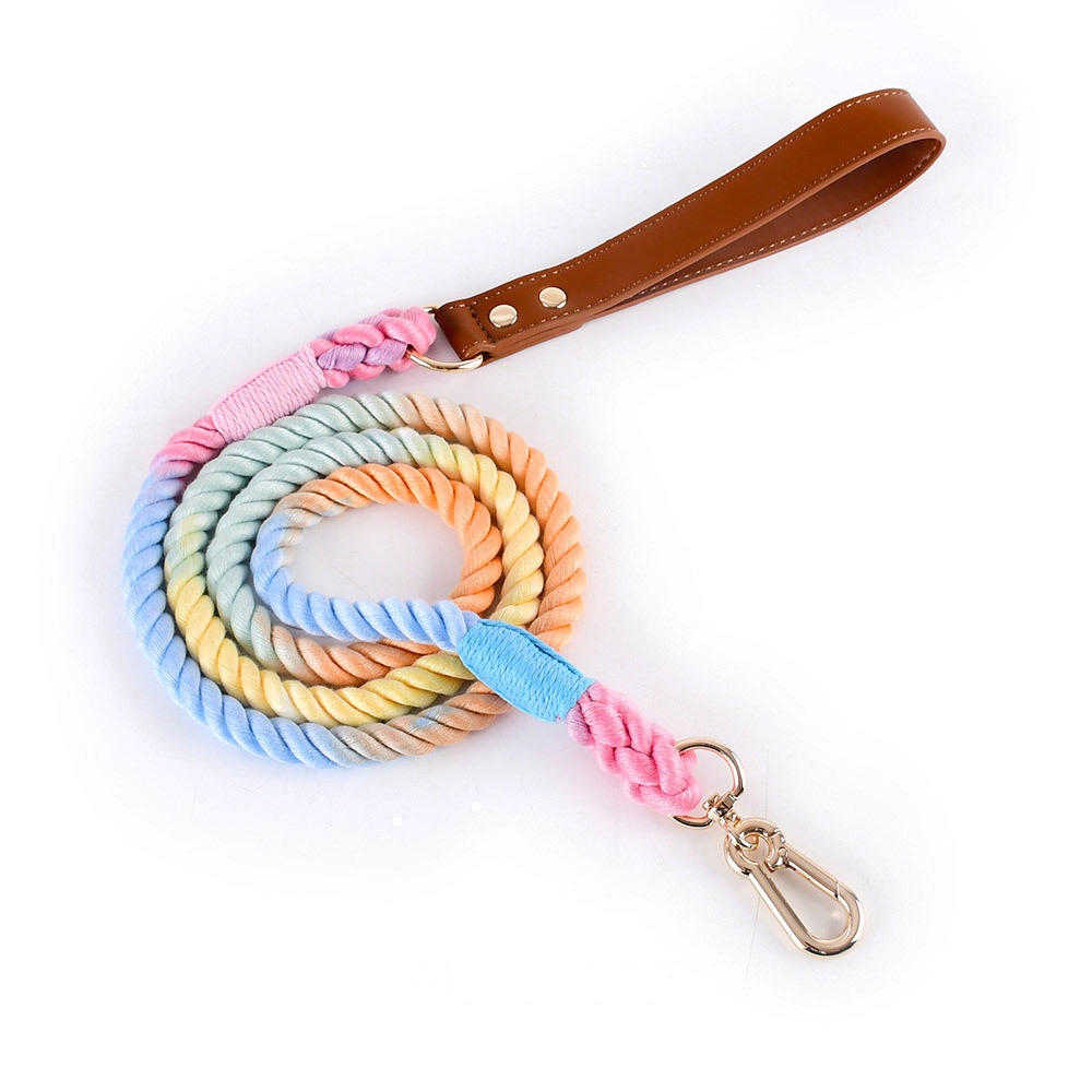 Citrus Ombre Cotton Rope Lead, Brown Trim