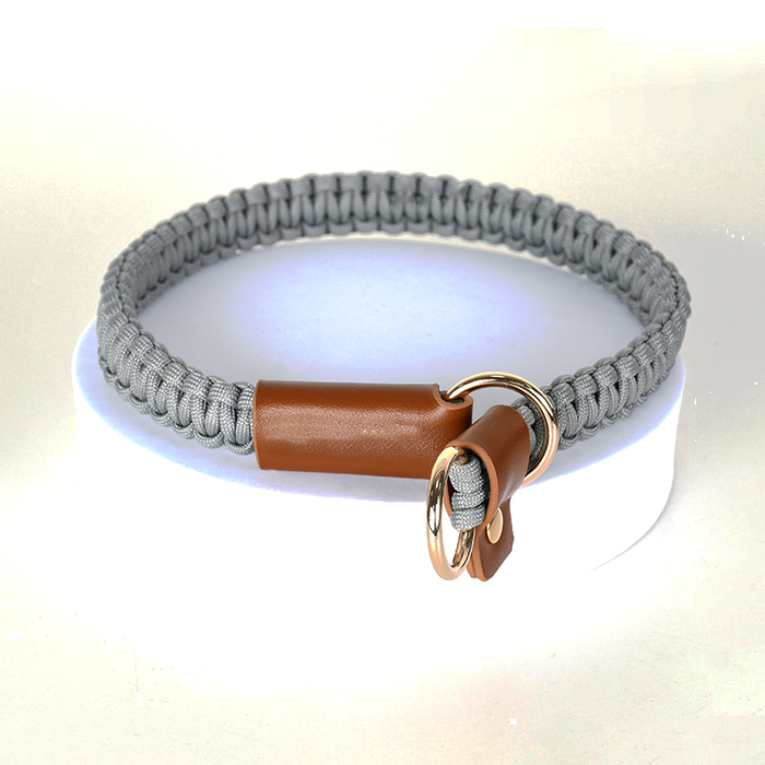 Slate Knotted Cord Collar, Tan Trim