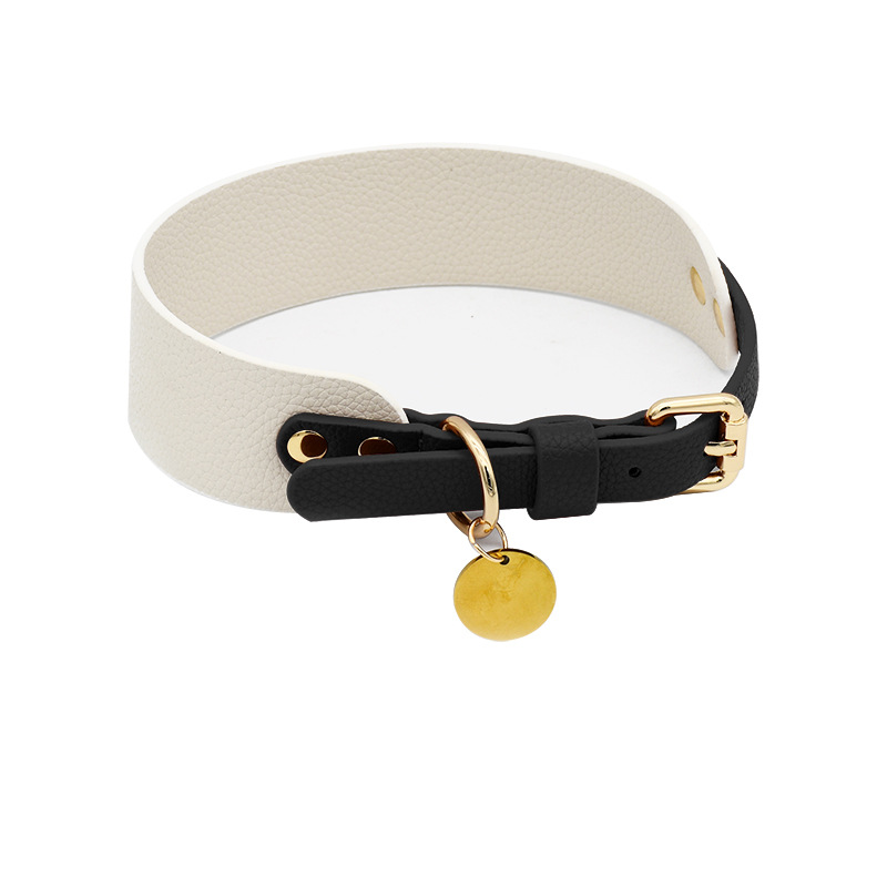 Ivory & Chocolate Tag Collar, Vegan Leather