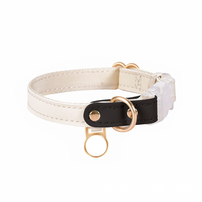 Cream Colour Block Collar with Tag, Vegan Leather