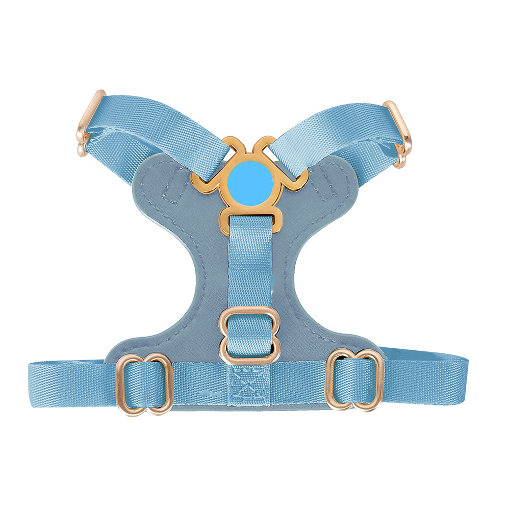 Cream & Black Leather Cat Harness with Gold Trim