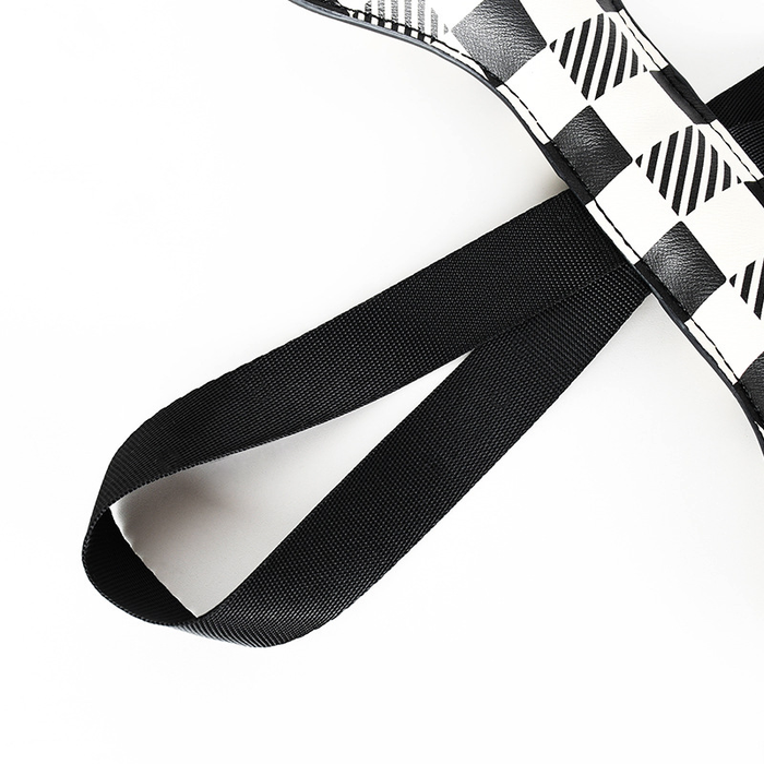 Checkerboard Bone Tug Toy with Long Strap Handle