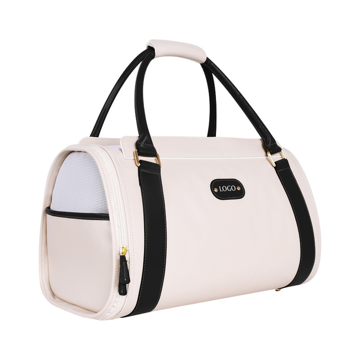 Duffel Travel Pet Carrier with Mesh Window, Vegan Leather