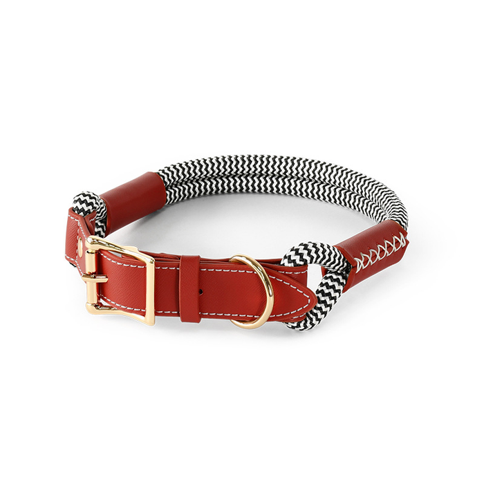 Monochrome Stripe Rope Collar, Vegan Leather