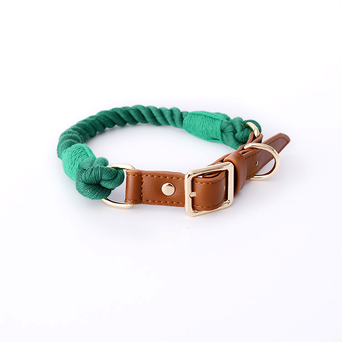 Hand-Braided Cotton Rope Collar, Forest Green