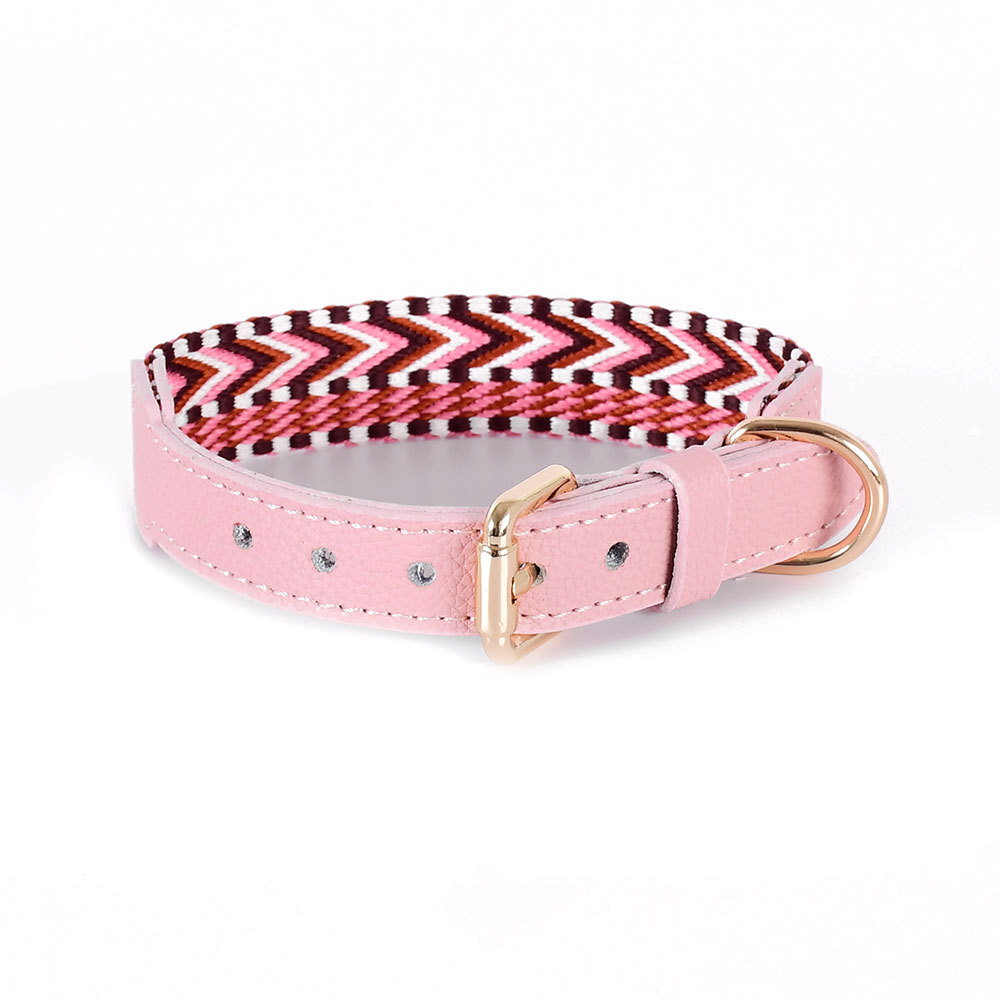 Arrowhead Webbing Collar, Genuine Leather Trim