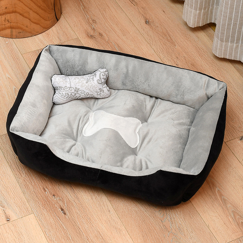 Two-Tone Bolster Pet Bed with Bone Pillow