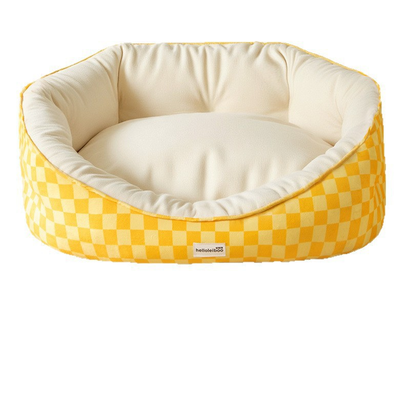 Sunny Check Sofa Dog Bed with Deep Cushioned Walls
