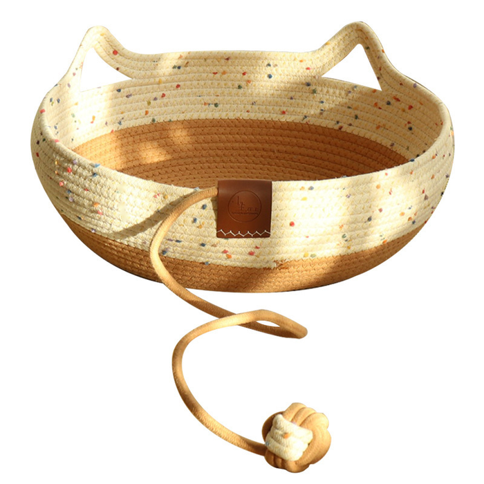 Kitty Ears Rope Basket Bed with Dangling Play Ball