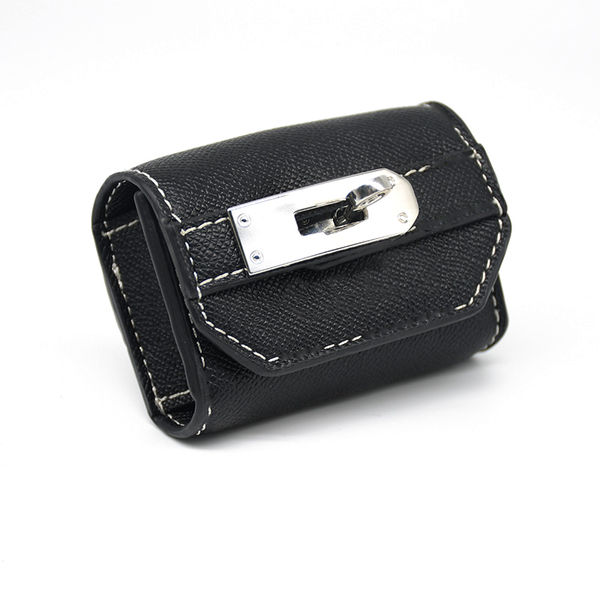 Cognac Turn-Lock Walk Set with Bag Holder, Vegan Leather Poop Bag Holder - Black