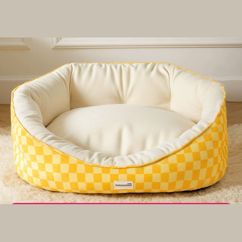 Sunny Check Sofa Dog Bed with Deep Cushioned Walls