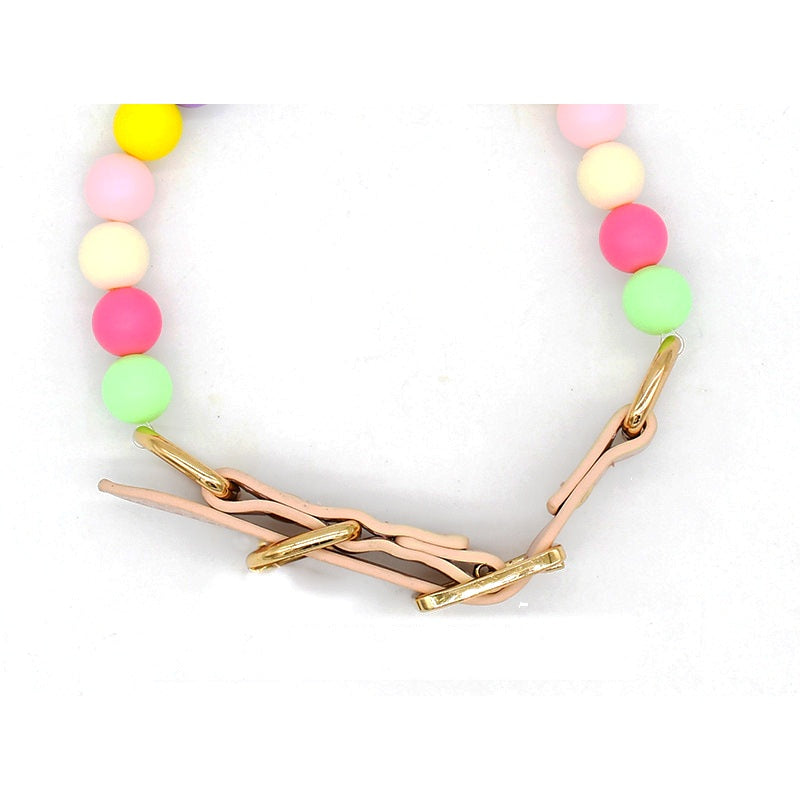 Rainbow Round Bead Name Collar with Heart Tag