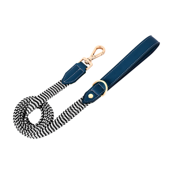 Rope & Leather Dog Lead - Navy