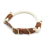 Cream Braided Rope Walk Set with Tag & Bag Holder Collar - Tan
