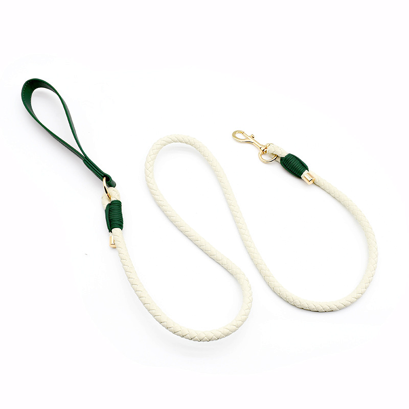 Cream Braided Rope Walk Set with Tag & Bag Holder Lead - Green