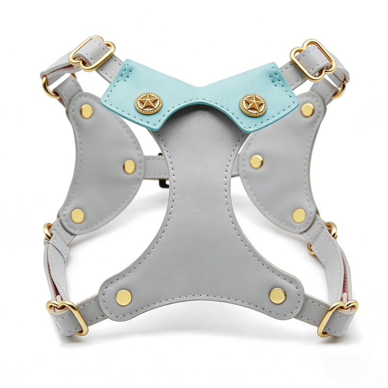 Blush & Dove Grey Harness with Gold Studs - Grey