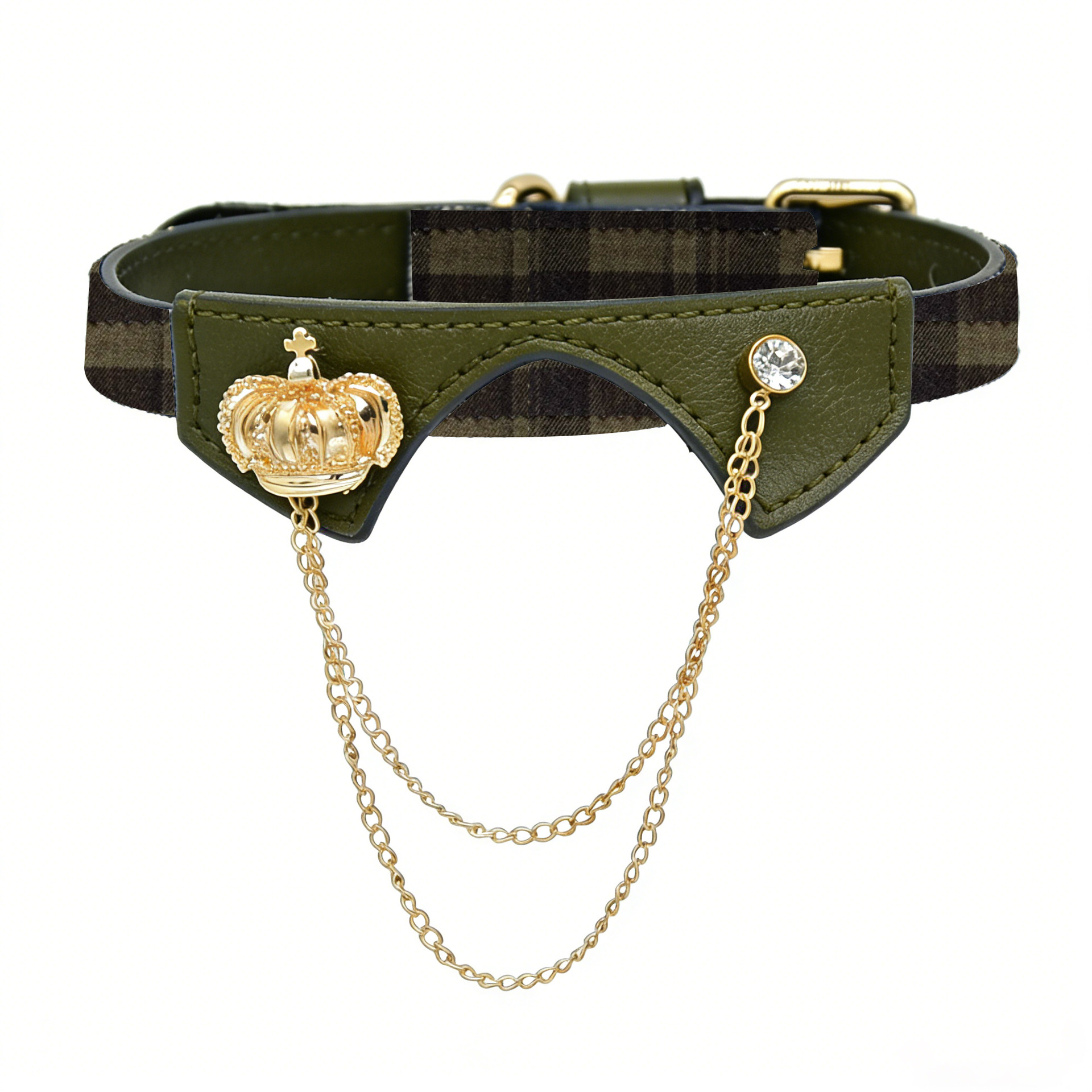 Olive Tartan Brooch Collar - Army Green