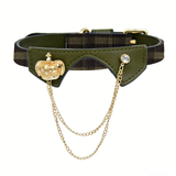 Olive Tartan Brooch Collar - Army Green