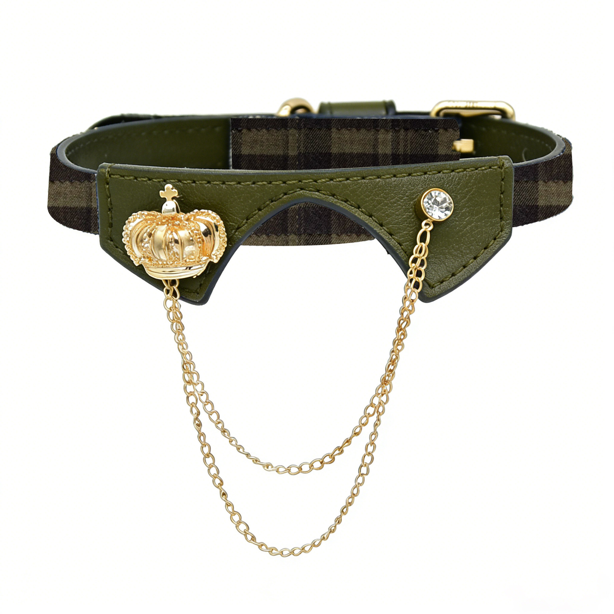 Olive Tartan Brooch Collar - Army Green