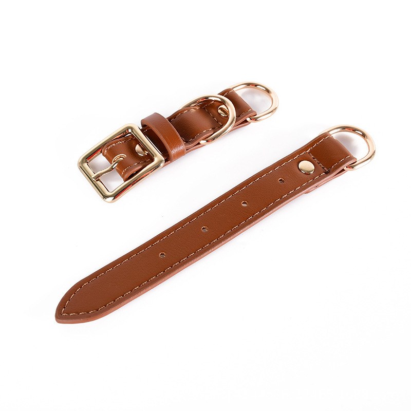 Contrast-Stitch Square Buckle Collar, Vegan Leather