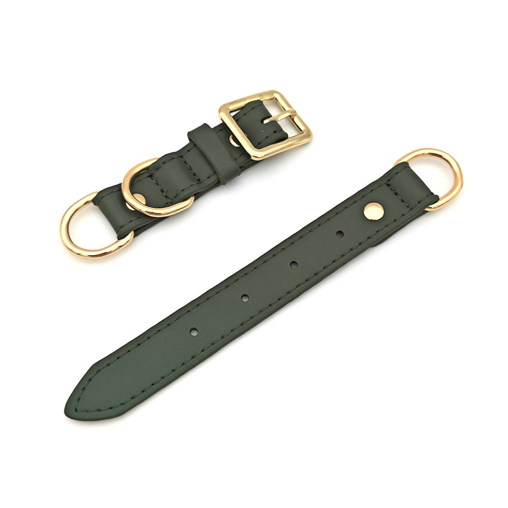 Contrast-Stitch Square Buckle Collar, Vegan Leather - Green