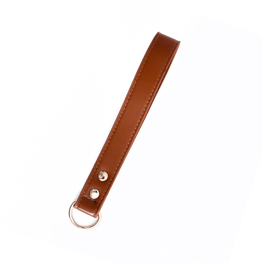 Contrast-Stitch Square Buckle Collar, Vegan Leather - Tan Leather Hand loop 2.5 cm
