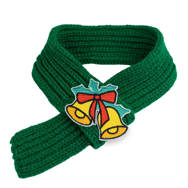 Fireside Knit Christmas Scarf for Cats and Puppies - Green Scarf Bell