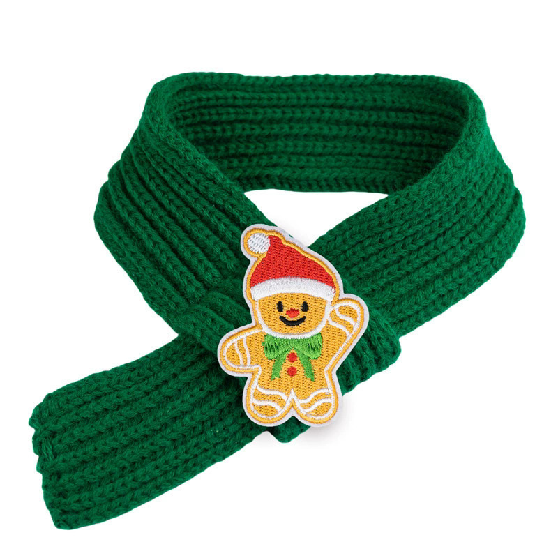 Fireside Knit Christmas Scarf for Cats and Puppies - Green Scarf Gingerbread man