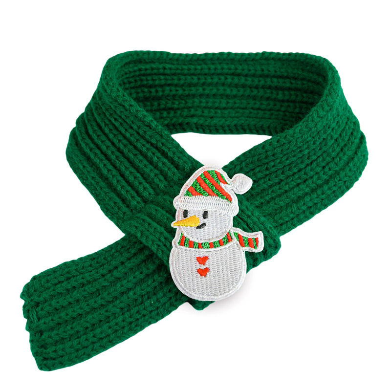 Fireside Knit Christmas Scarf for Cats and Puppies - Green Scarf Snowman