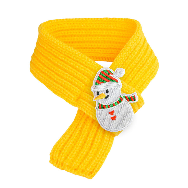 Fireside Knit Christmas Scarf for Cats and Puppies - Yellow Scarf Snowman
