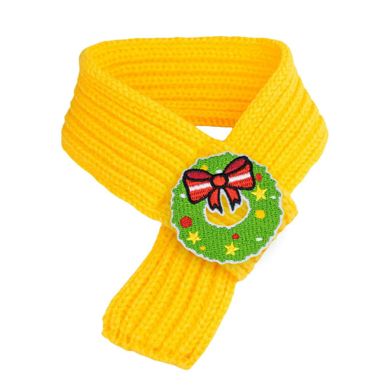 Fireside Knit Christmas Scarf for Cats and Puppies - Yellow Scarf Wreath