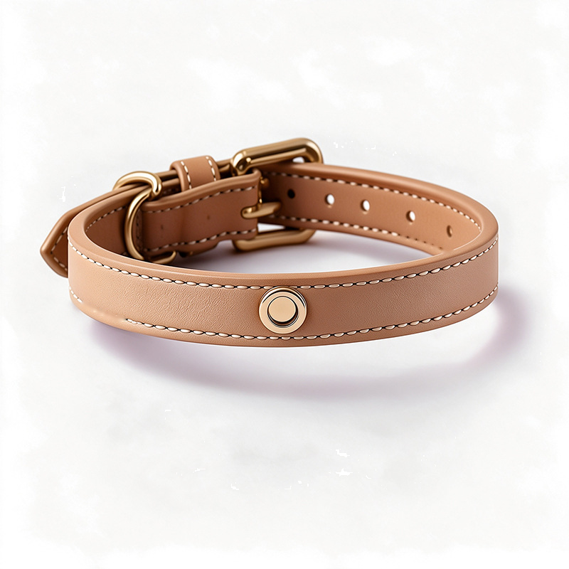 Leopard Plush Winter Collar with Detachable Wrap, Vegan Leather - All seasons Apricot