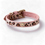 Leopard Plush Winter Collar with Detachable Wrap, Vegan Leather - All seasons Blush Leopard
