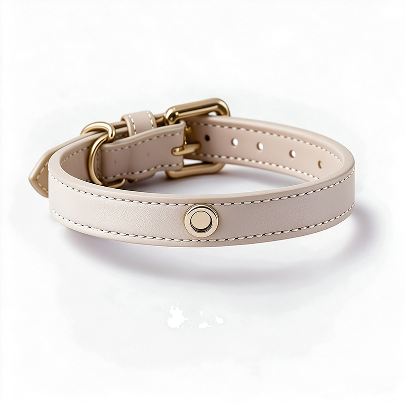 Leopard Plush Winter Collar with Detachable Wrap, Vegan Leather - All seasons Cream