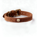 Leopard Plush Winter Collar with Detachable Wrap, Vegan Leather - All seasons Croc grain Caramel Brown