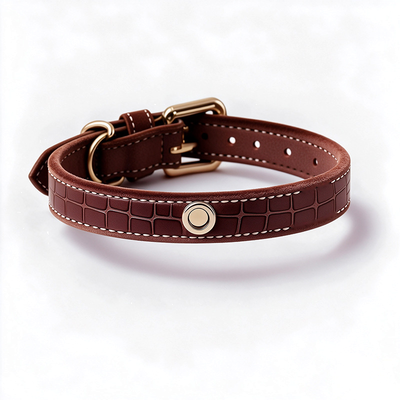 Leopard Plush Winter Collar with Detachable Wrap, Vegan Leather - All seasons Croc grain Red Brown Suede