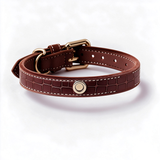Leopard Plush Winter Collar with Detachable Wrap, Vegan Leather - All seasons Croc grain Red Brown Suede