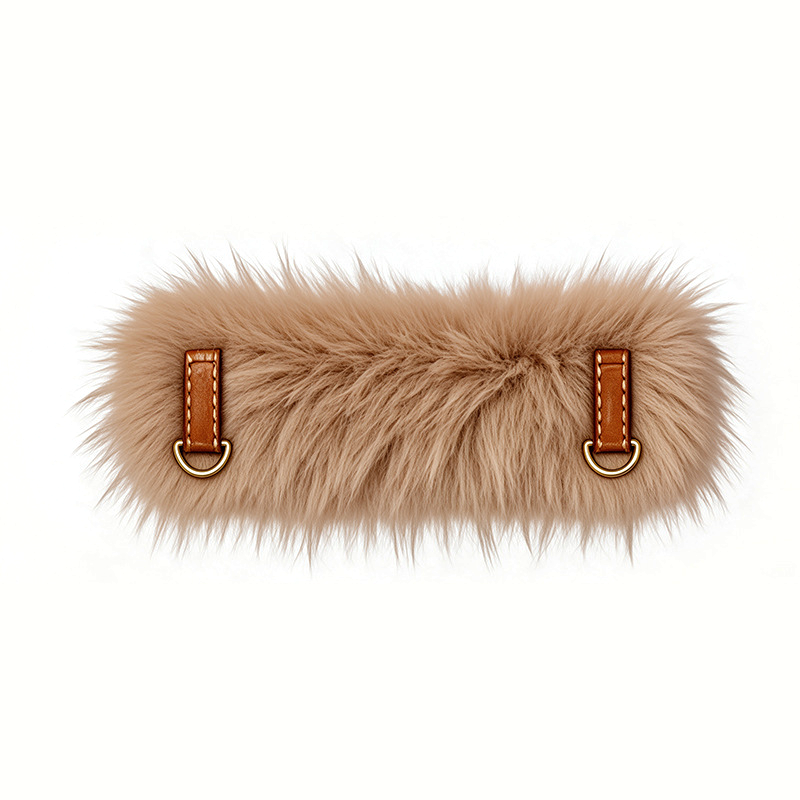 Leopard Plush Winter Collar with Detachable Wrap, Vegan Leather - Plush Caramel Brown
