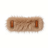Leopard Plush Winter Collar with Detachable Wrap, Vegan Leather - Plush Caramel Brown