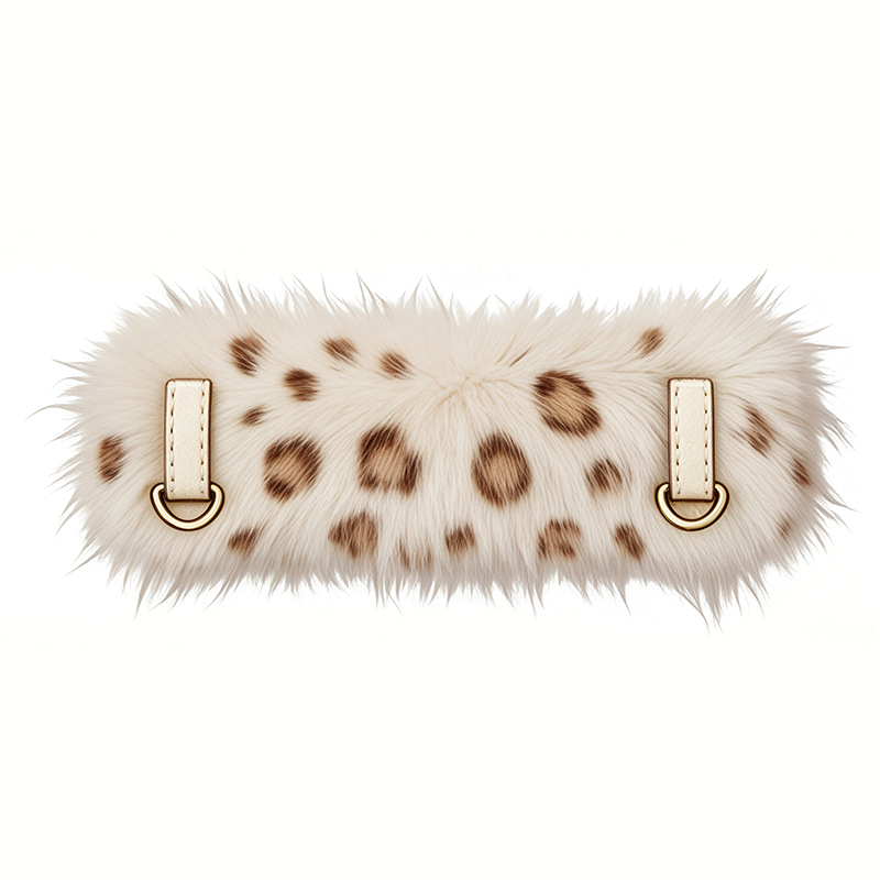 Leopard Plush Winter Collar with Detachable Wrap, Vegan Leather - Plush Cream Leopard