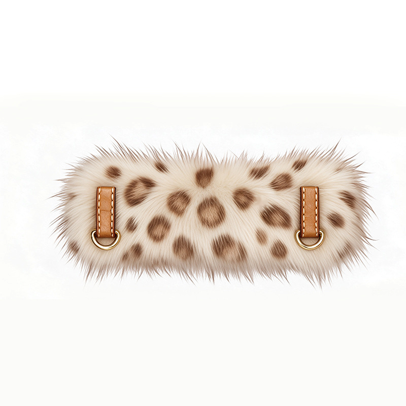 Leopard Plush Winter Collar with Detachable Wrap, Vegan Leather - Plush Leopard Apricot