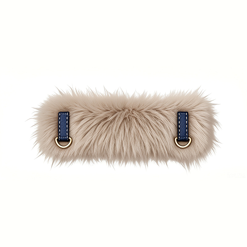 Leopard Plush Winter Collar with Detachable Wrap, Vegan Leather - Plush Milk Coffee Denim