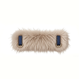 Leopard Plush Winter Collar with Detachable Wrap, Vegan Leather - Plush Milk Coffee Denim