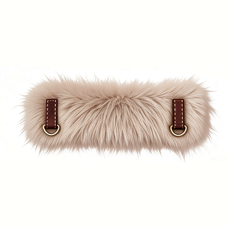 Leopard Plush Winter Collar with Detachable Wrap, Vegan Leather - Plush Milk Coffee Red Brown