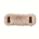 Leopard Plush Winter Collar with Detachable Wrap, Vegan Leather - Plush Milk Coffee Red Brown